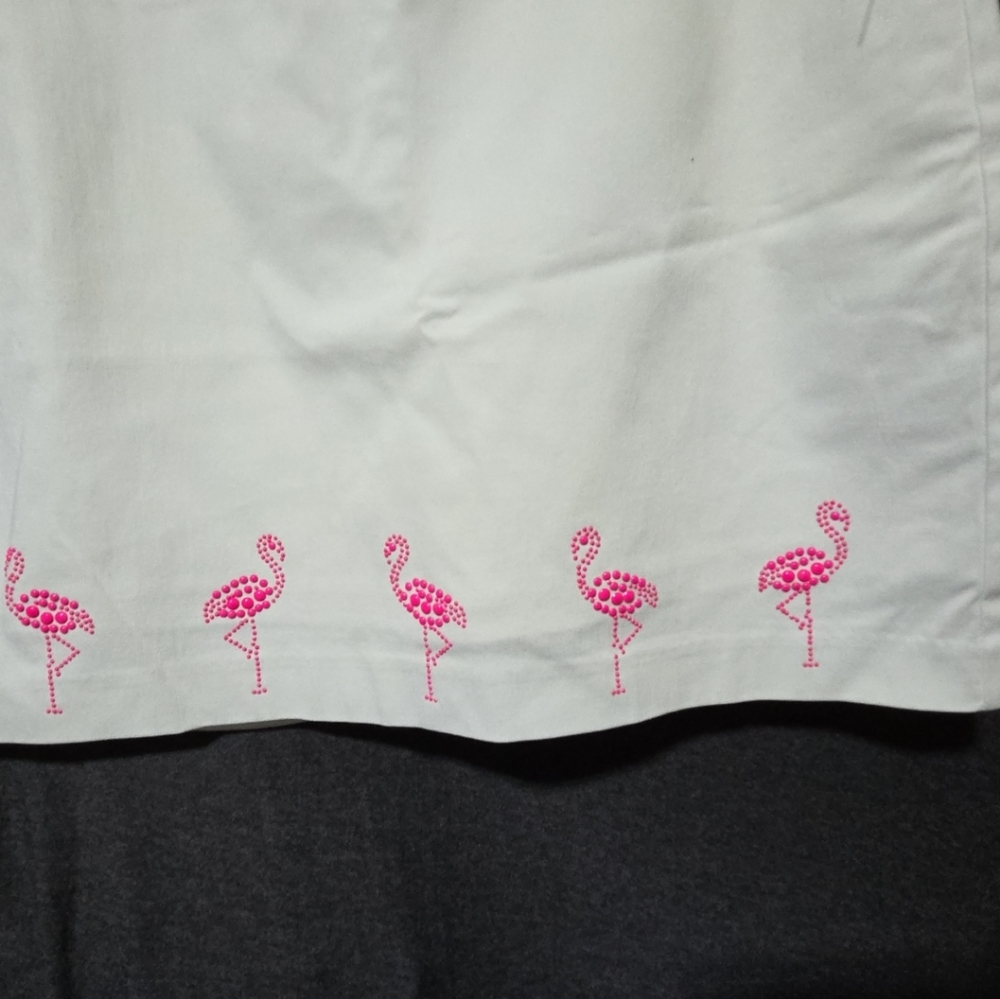Attyre Skort Womens White with Pink Beaded Flamingo Tennis Golf Resort Sz 8 - Picture 2 of 3